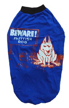 Dog T Shirt Blue Beware for Medium Dogs S24
